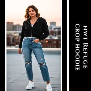 Refuge Black Crop Zip Hoodie